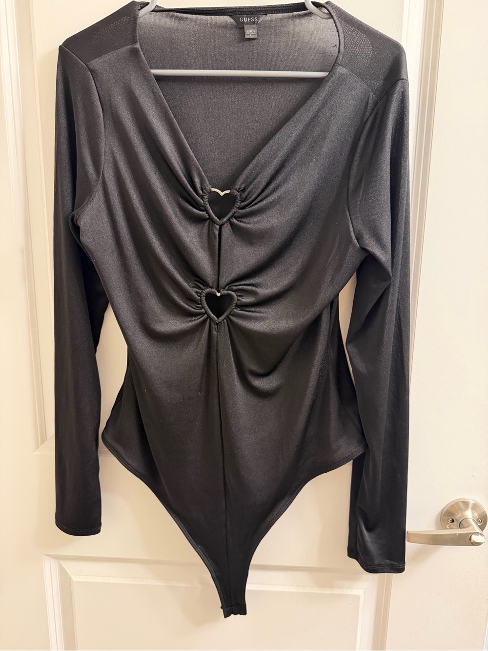 GUESS Black Long-Sleeve Heart-Center V-Neck Bodysuit
